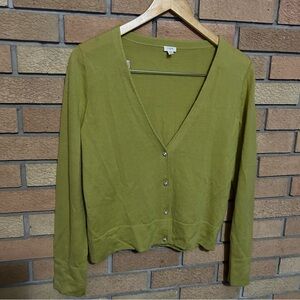 J. Crew Factory Green Cardigan Sweater Merino Wool Rhinestone Buttons Size M